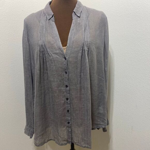 Eileen Fisher Taupe/Grey Linen Button Up Shirt Size Small - Picture 1 of 6